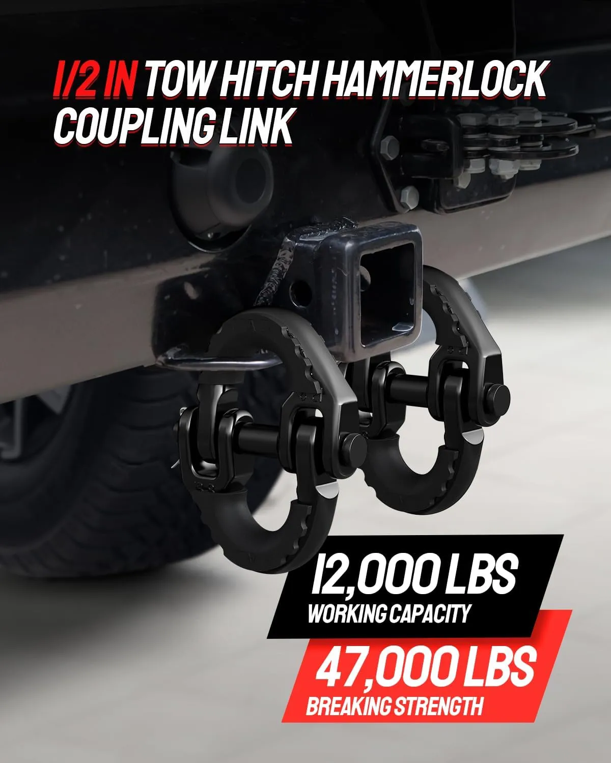 DAYDOOR 1/2" Safety Chain Connector Link, G80 Tow Hitch Hammerlock Coupling Link with 12000 lbs Capacity, Tow Chain Connector with Rubber Isolators for Trucks, Trailers, SUVs(2-Pack) (Black)