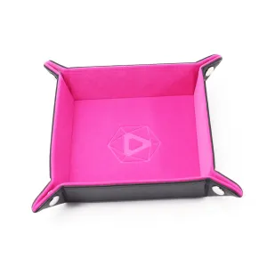 Dice Tray (8x8in) Square Leather Black / Velvet Pink