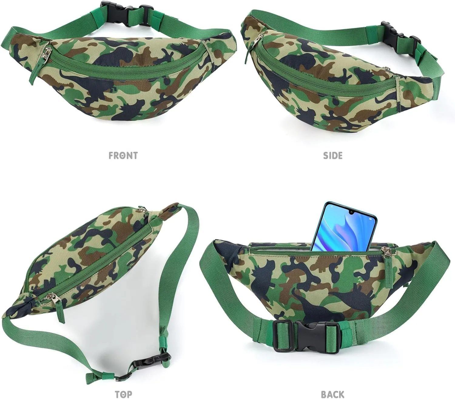 Dinosaur Kids Fanny Pack for Boys, Travel Small Waist Bag Crossbody Belt Bag for Little Boys Toddler Cute Fanny Bag, Camo