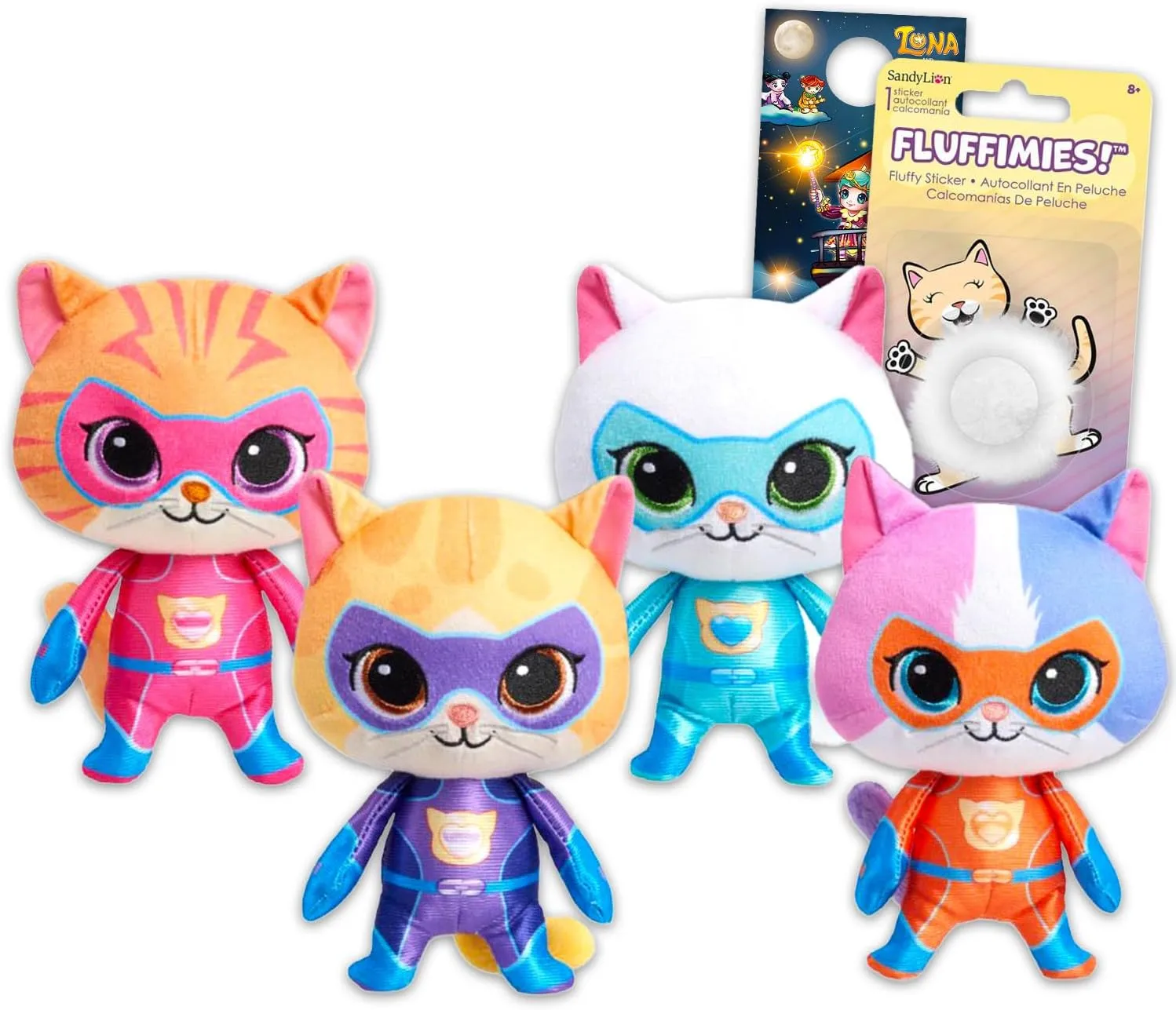 Disney Super Kitties Plush Toy Set - 4 Pack Bundle with 6" Plushies for Kids, Girls Featuring Bitsy, Ginny, Sparks, Buddy Plus Stickers | Disney Super Kitties Dolls Plush