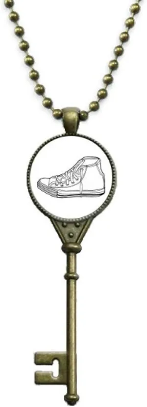 DIYthinker White Canvas Shoes Hand Painted Pattern Key Necklace Pendant Tray Embellished Chain
