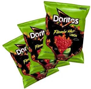 Doritos Flamin Hot Limon Flavored Tortilla Corn Chips, 2.75 oz, (3 Pack)