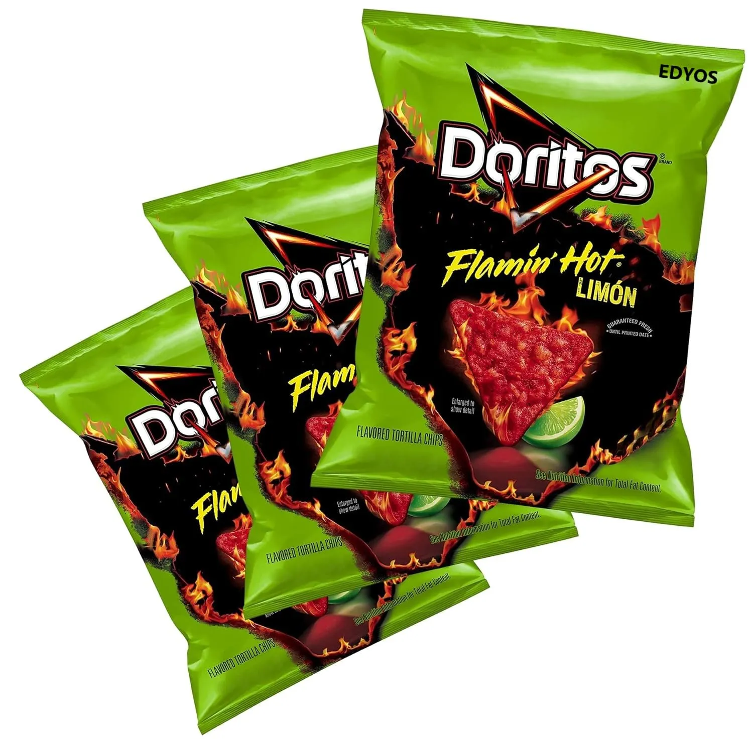 Doritos Flamin Hot Limon Flavored Tortilla Corn Chips, 2.75 oz, (3 Pack)