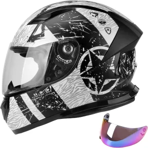 DOT Lightweight Full Face Motorcycle Street Bike Helmets with Extra Tinted Visor for Adults Men and Women, DOT Approved(Graphic,L)