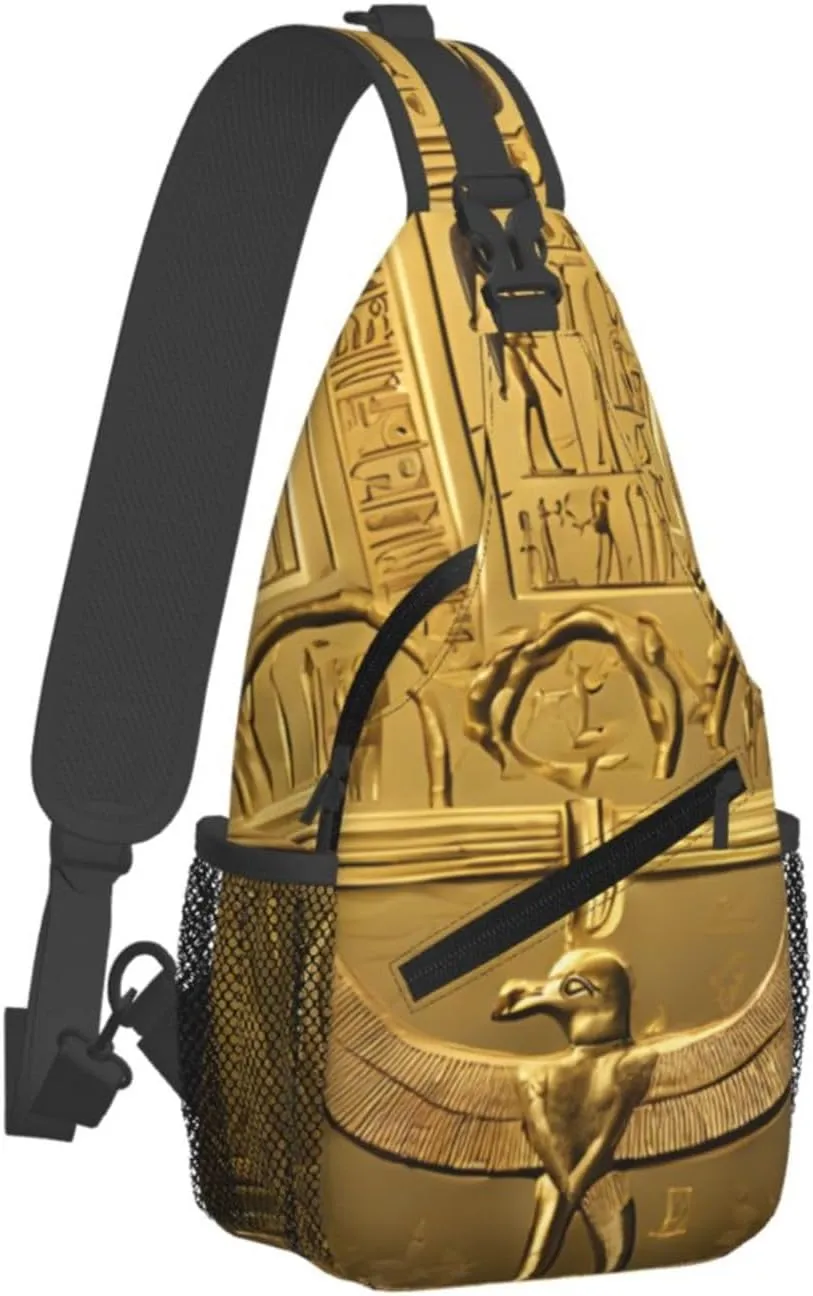 (Egypt Hieroglyphics) Sling Bag Crossbody Backpack For Men Women Adjustable Chest Daypack For Travel Hiking Gym Casual Shoulder Bag