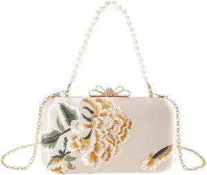 Elegant Chinese Handbag With Peony Flower Butterfly Embroidery Evening Bag Crossbody Bag for Wedding Party