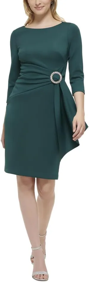 Eliza J Women's Embellished-Side-Buckle Scuba Crepe Dress (Hunter, 4)