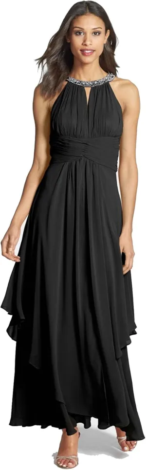 Eliza J Women's Sleeveless Beaded Keyhole Layered Dress