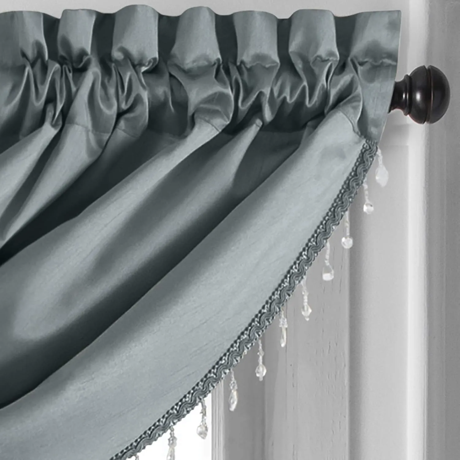 Elrene Home Fashions Colette Faux Silk Waterfall Beaded Window Valance, 42" x 22", Mineral