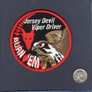 Embroidered Patch - Patches for Women Man - 119th FS Jersey Devils Burn Em NJ ANG USAF F-16 Falcon Squadron Swirl Patch