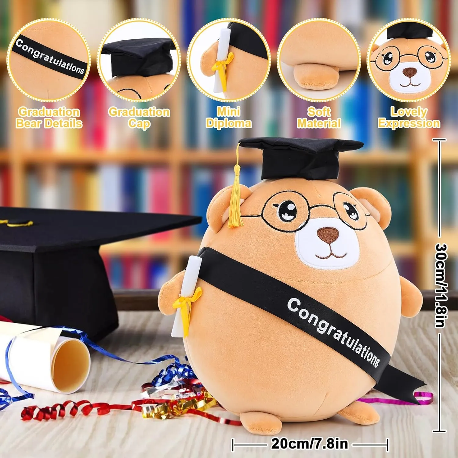 Emoin Graduation Bear Stuffed Animal Graduation Plush Gifts for Class of 2025 Kindergarten Preschool, 11.8'' Soft Graduation Animal Plushie with Cap for Her, for Him, for College, High School