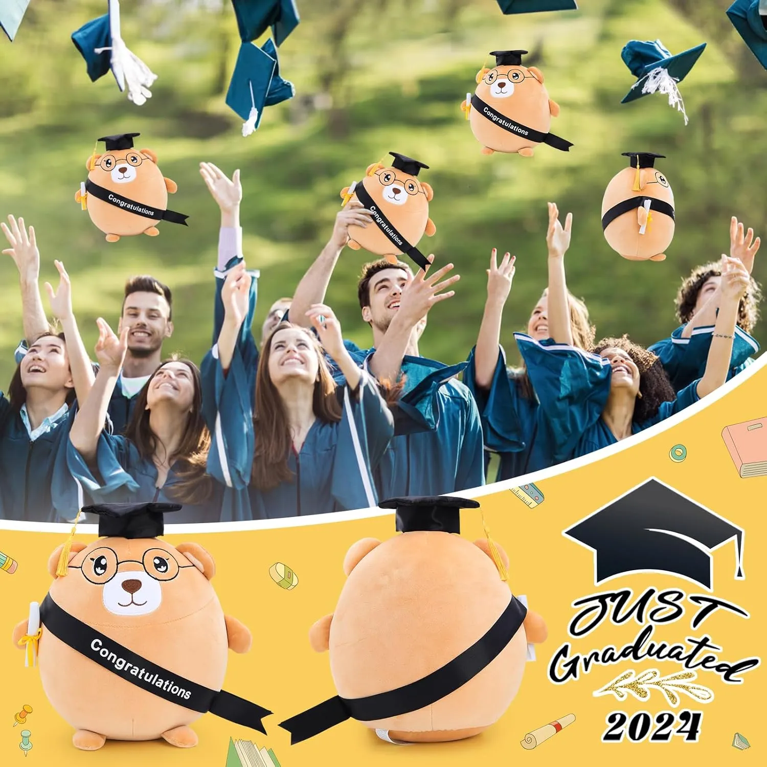 Emoin Graduation Bear Stuffed Animal Graduation Plush Gifts for Class of 2025 Kindergarten Preschool, 11.8'' Soft Graduation Animal Plushie with Cap for Her, for Him, for College, High School
