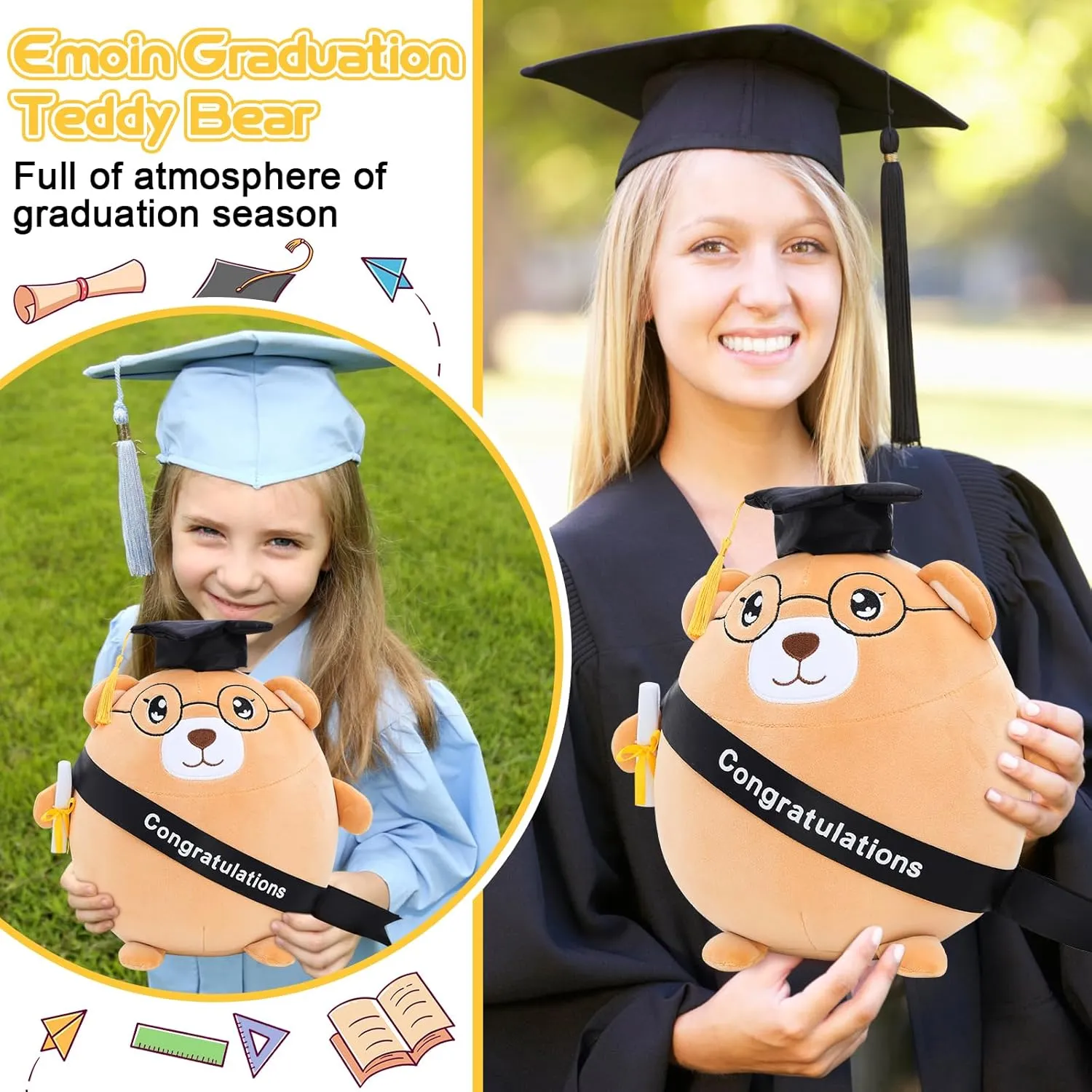 Emoin Graduation Bear Stuffed Animal Graduation Plush Gifts for Class of 2025 Kindergarten Preschool, 11.8'' Soft Graduation Animal Plushie with Cap for Her, for Him, for College, High School