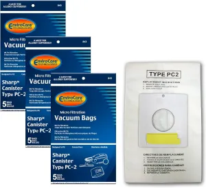 EnviroCare Replacement Micro Filtration Vacuum Cleaner Dust Bags Designed to fit Sharp Canisters Type PC-2 15 Bags