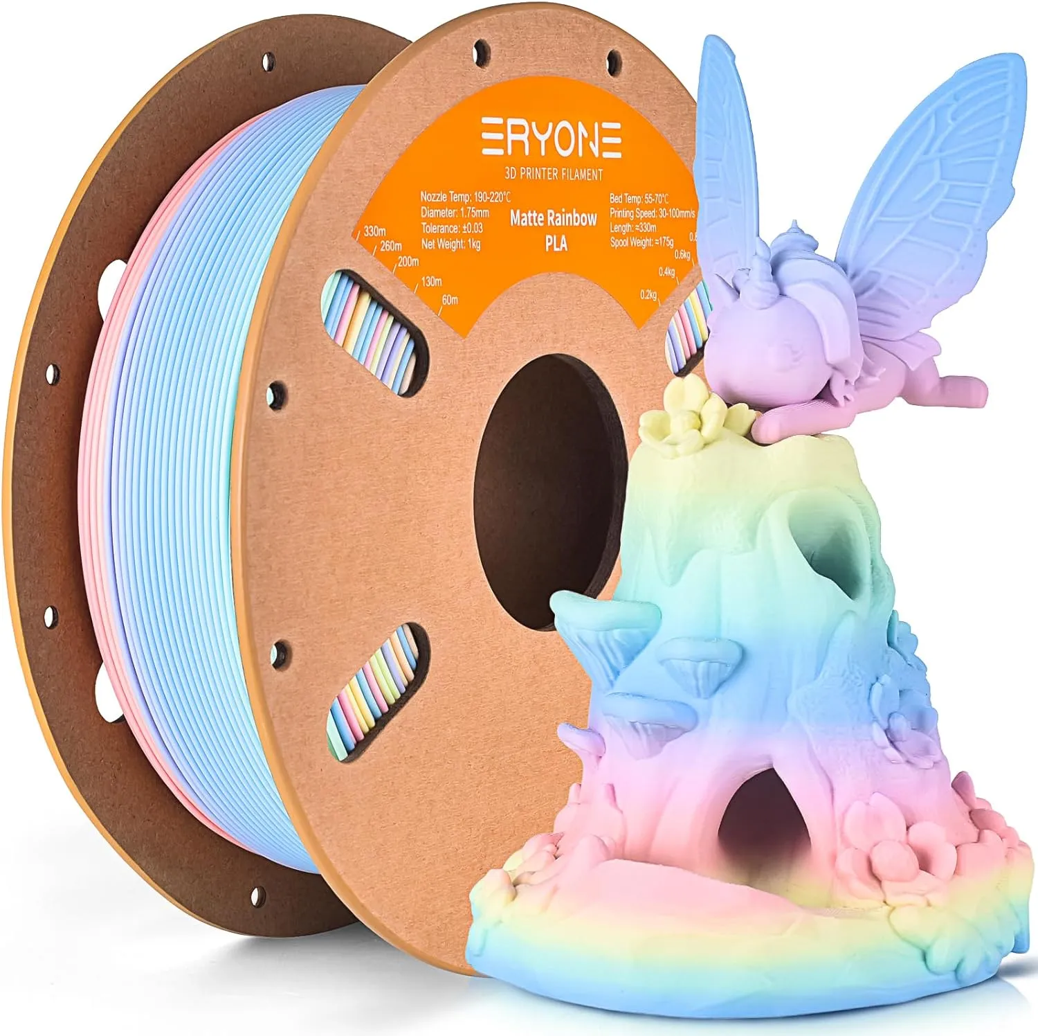 ERYONE Matte Rainbow 3D Printer PLA Filament 1.75  /- 0.03mm, Matte Muticolor Filament PLA 1KG(2.2LBS) Spool, Matte Macaron Rainbow