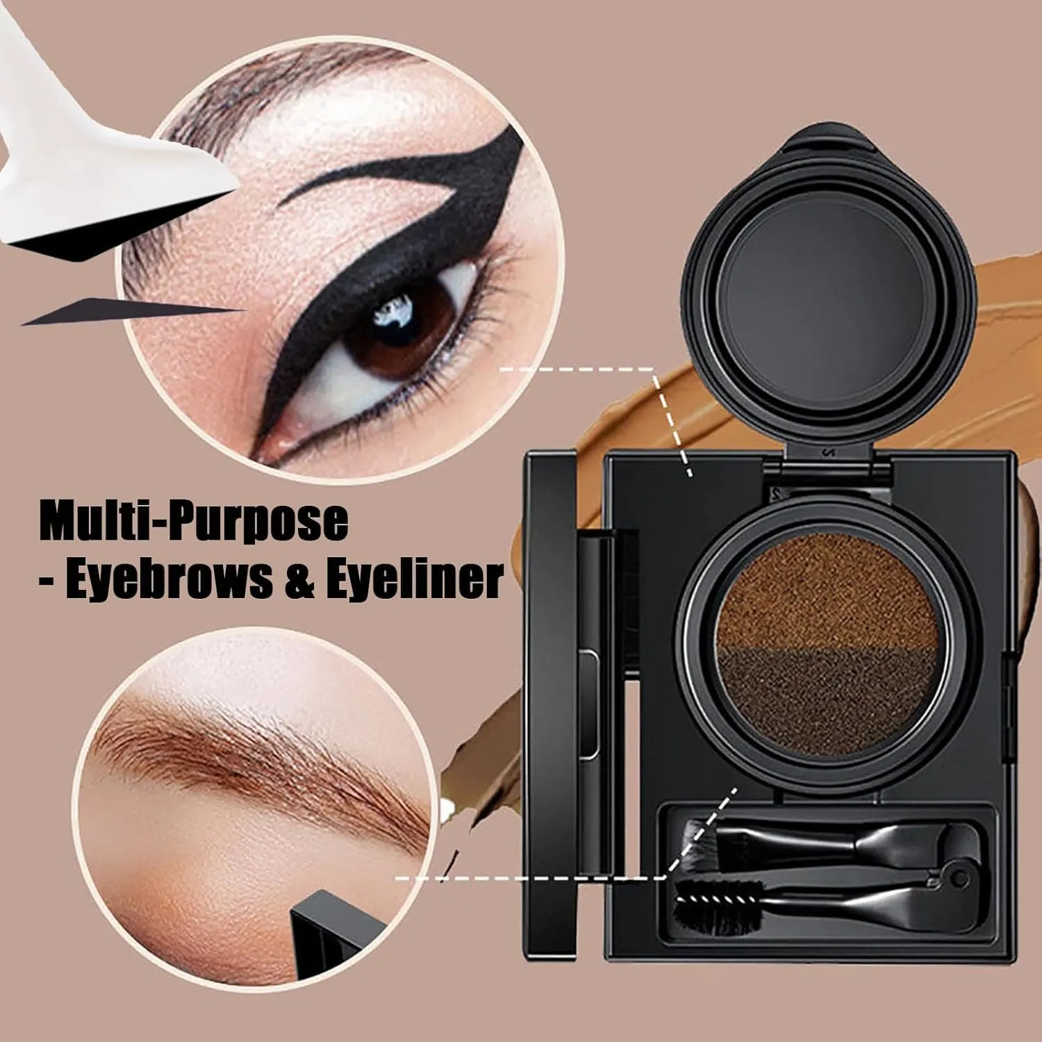 Eyebrow and eyeliner gel with stamp,with double-ended brush,Multi-functional Double-Headed Eyeliner Stamp,Double Color Eyebrow Cream Waterproof,waterproof and anti-smudge
