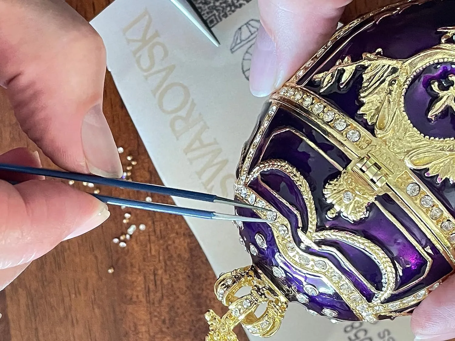 Fabergé Egg Pure GOLD decor 4ct Collectors Egg Russian Jewelry Box Faberge Egg Trinket HANDMADE Faberge Box 200 Austrian Crystal Diamonds & Gold Bracelet Womens Jewellery Gift Ideas (Royal Amethyst)