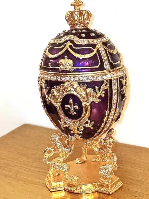 Fabergé Egg Pure GOLD decor 4ct Collectors Egg Russian Jewelry Box Faberge Egg Trinket HANDMADE Faberge Box 200 Austrian Crystal Diamonds & Gold Bracelet Womens Jewellery Gift Ideas (Royal Amethyst)