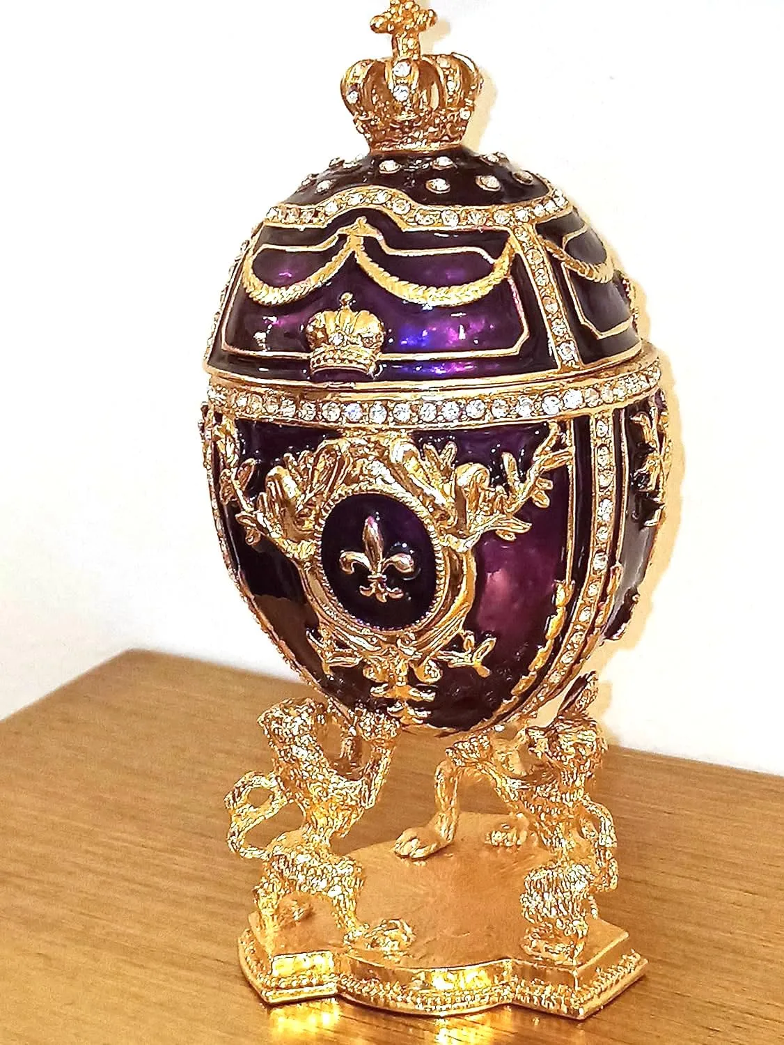 Fabergé Egg Pure GOLD decor 4ct Collectors Egg Russian Jewelry Box Faberge Egg Trinket HANDMADE Faberge Box 200 Austrian Crystal Diamonds & Gold Bracelet Womens Jewellery Gift Ideas (Royal Amethyst)