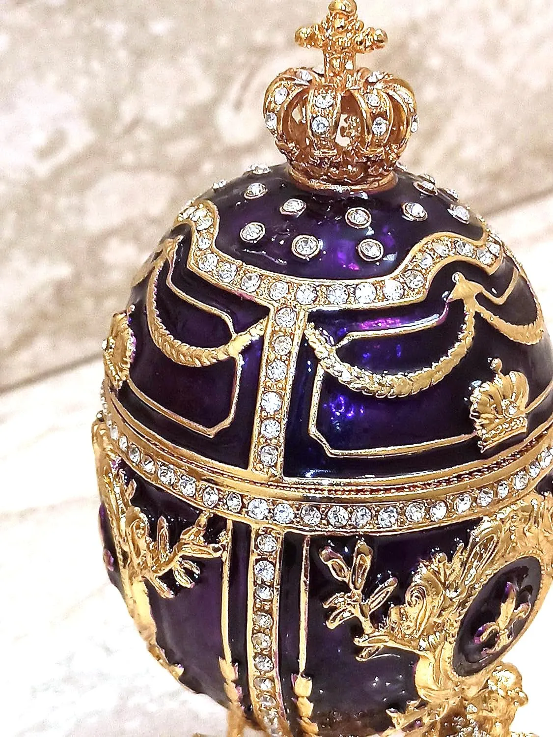 Fabergé Egg Pure GOLD decor 4ct Collectors Egg Russian Jewelry Box Faberge Egg Trinket HANDMADE Faberge Box 200 Austrian Crystal Diamonds & Gold Bracelet Womens Jewellery Gift Ideas (Royal Amethyst)