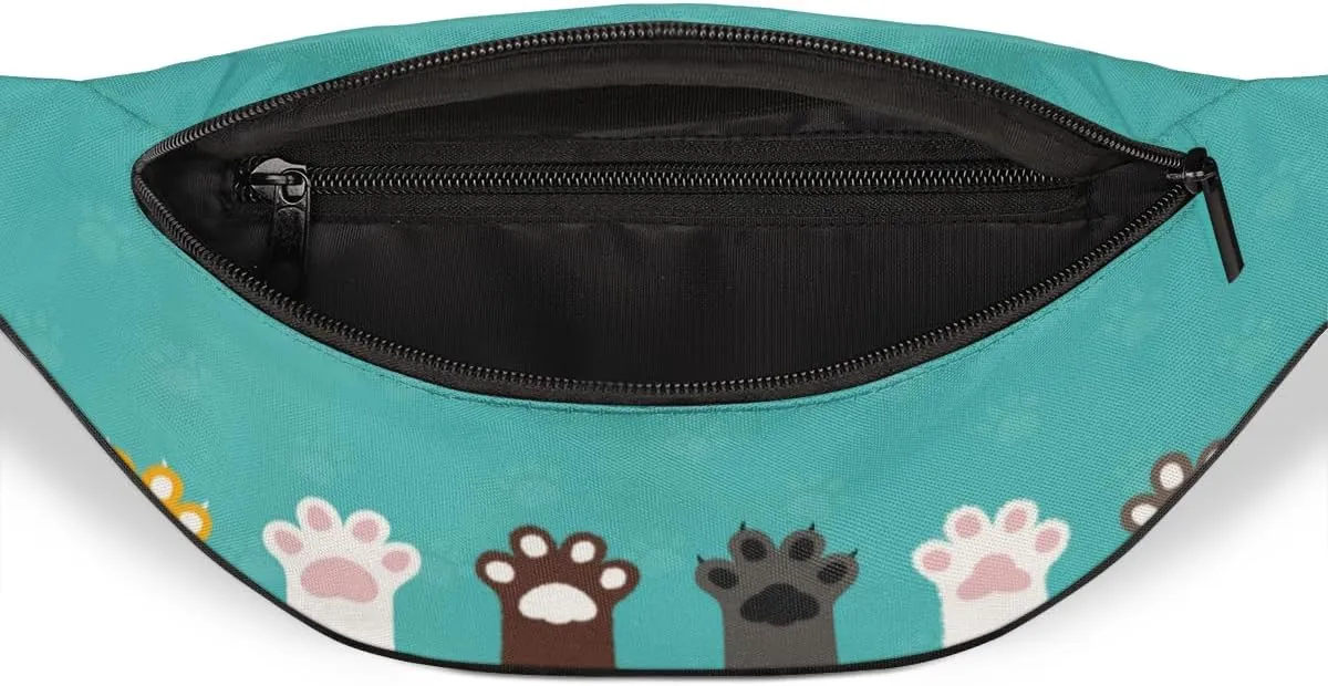 Fanny Pack for Women Men Cute Cat Kitty Paw Print Waist Pack Crossbody Bag with Adjustable Straps for Hiking Running Walking Travel Cycling