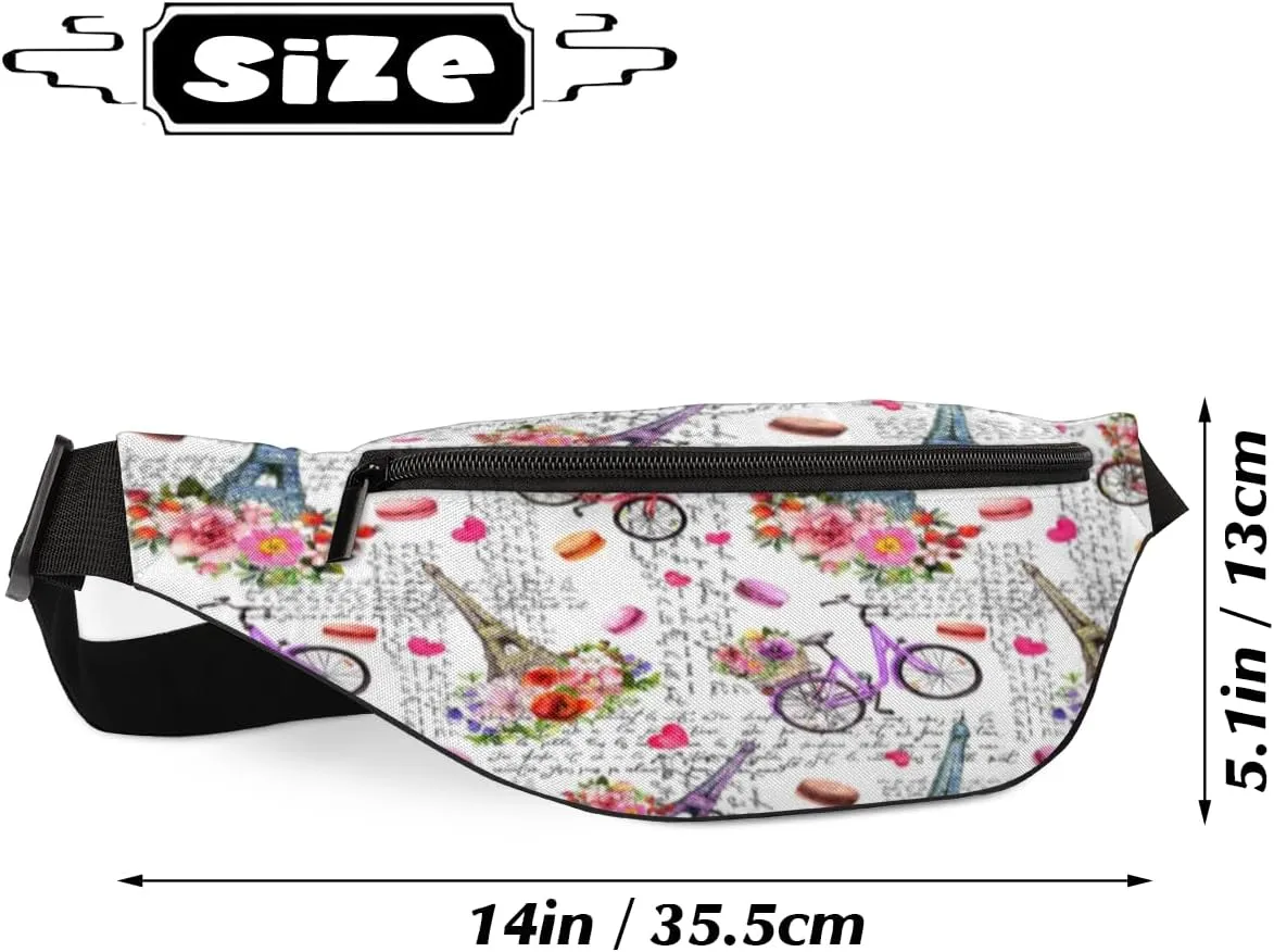 Fanny Pack for Women Men Romantic Eiffel Tower Waist Pack Crossbody Bag with Adjustable Straps for Hiking Running Walking Travel Cycling