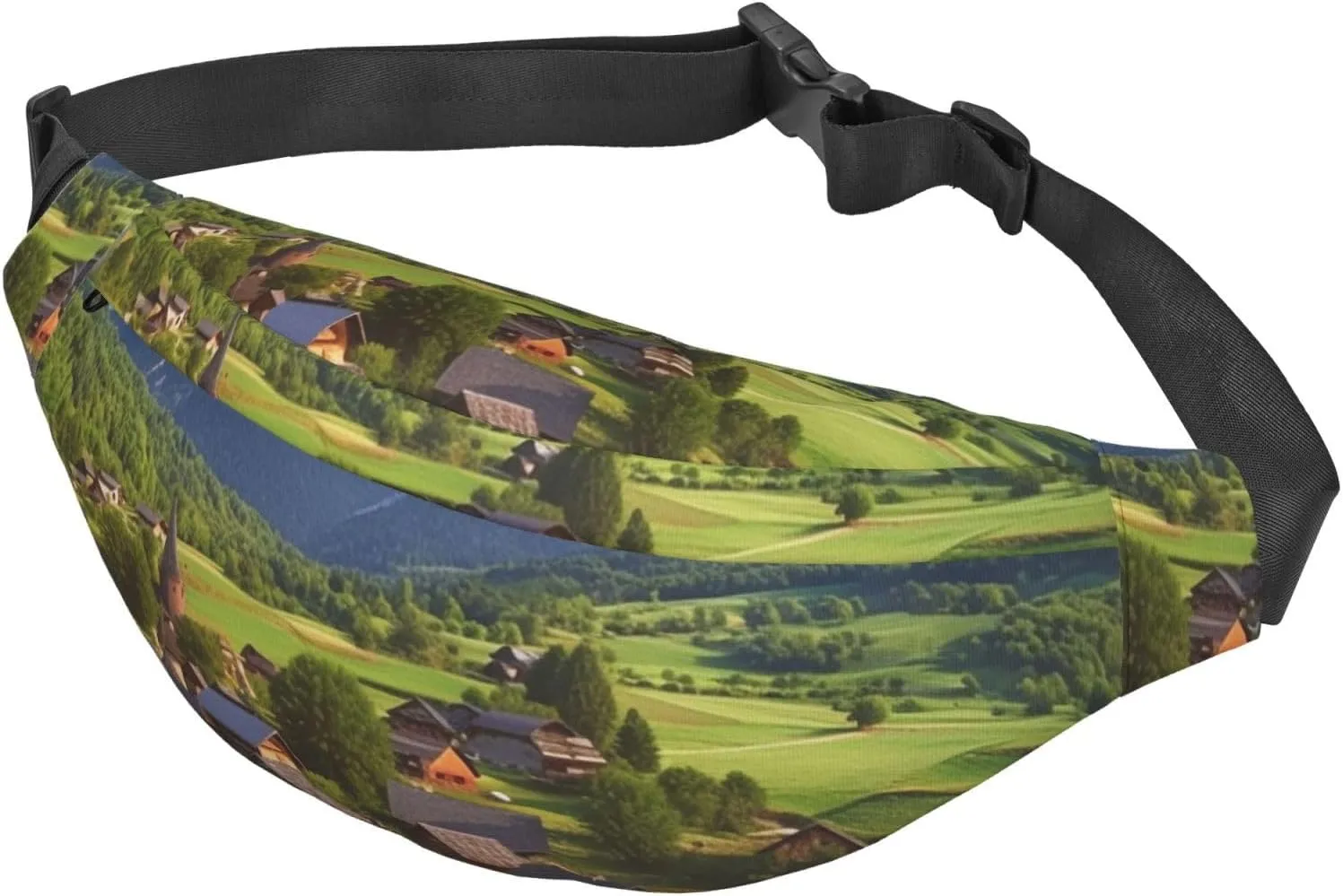 Fanny Packs For Women Men Waist Bag Waterproof Sport Belt Bag Village Scenic Fashion Waist Pack Adjustable Crossbody Bags Zipper Bum Bag For Running Hiking Travel