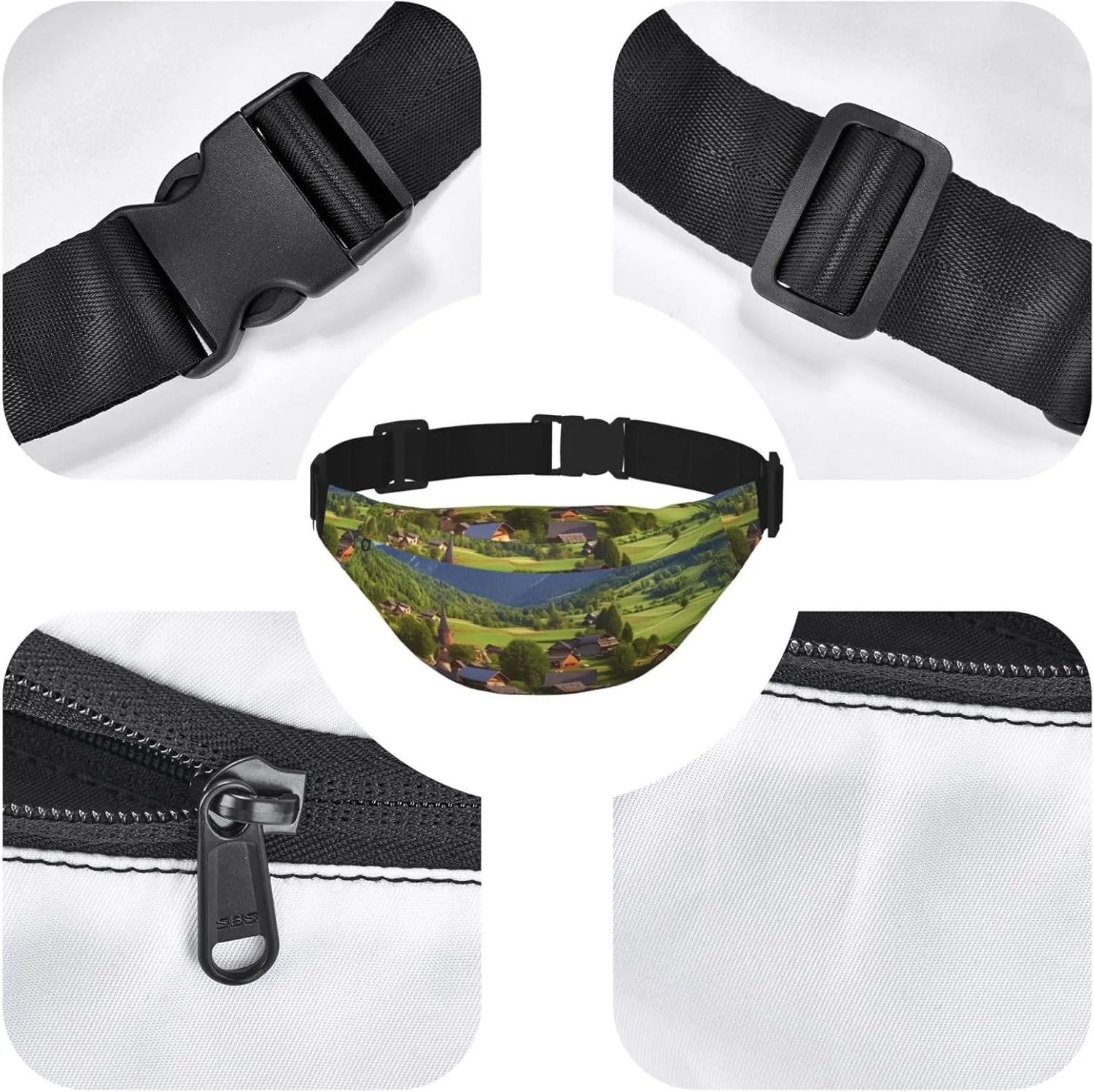 Fanny Packs For Women Men Waist Bag Waterproof Sport Belt Bag Village Scenic Fashion Waist Pack Adjustable Crossbody Bags Zipper Bum Bag For Running Hiking Travel