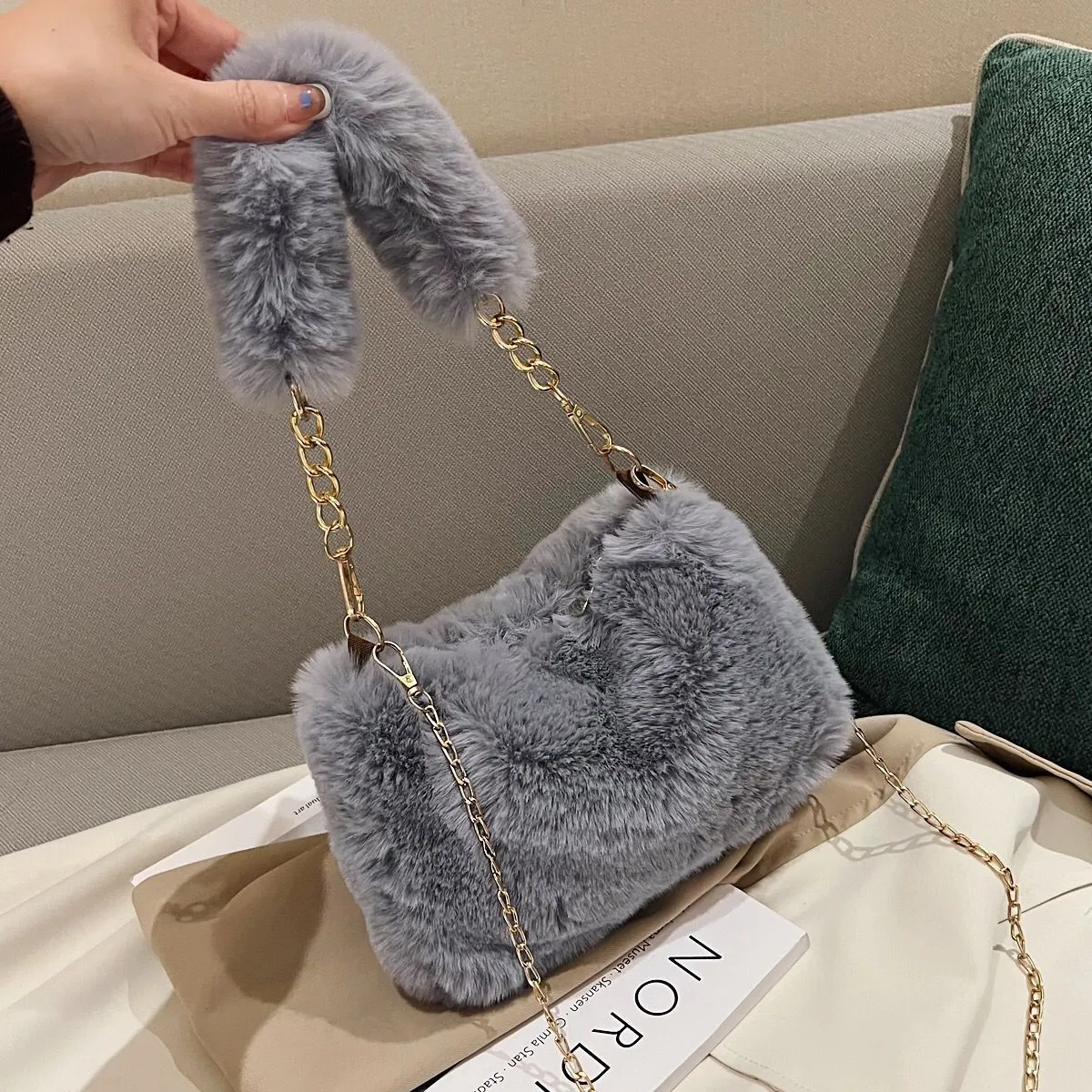 Fashion Niche Chain Plush Korean Cute Crossbody Bags