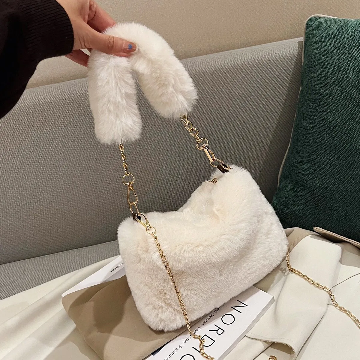Fashion Niche Chain Plush Korean Cute Crossbody Bags
