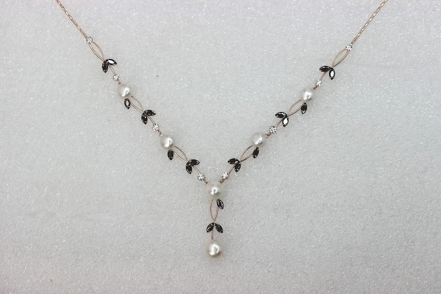Faship Gorgeous CZ Crystal Genuine Freshwater Pearls Floral Necklace Earrings Set