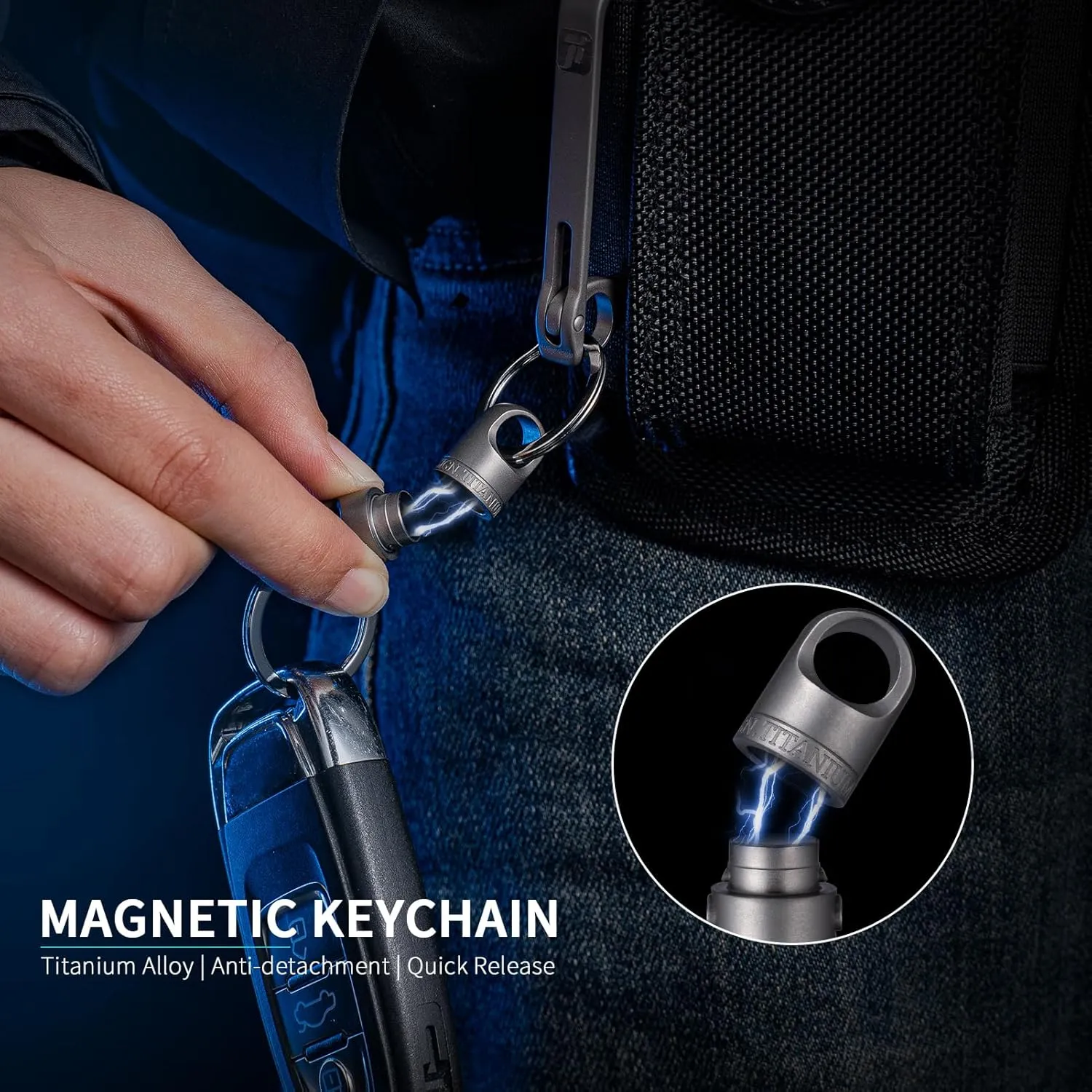 FEGVE Titanium Magnetic Key Holder, Quick Release Keychain, Detachable Magnetic Keychain, Safely Lock System, 360 ° Rotatable