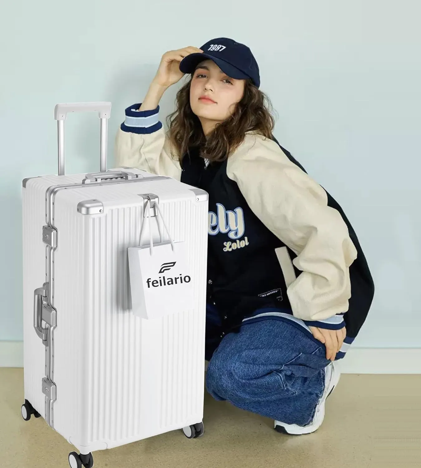 feilario 26in Super Large Captain Aluminum Frame Hardside Spinner Wheels Luggage, Zipperless Checked Suitcase with Cup Holder/Phone Holder