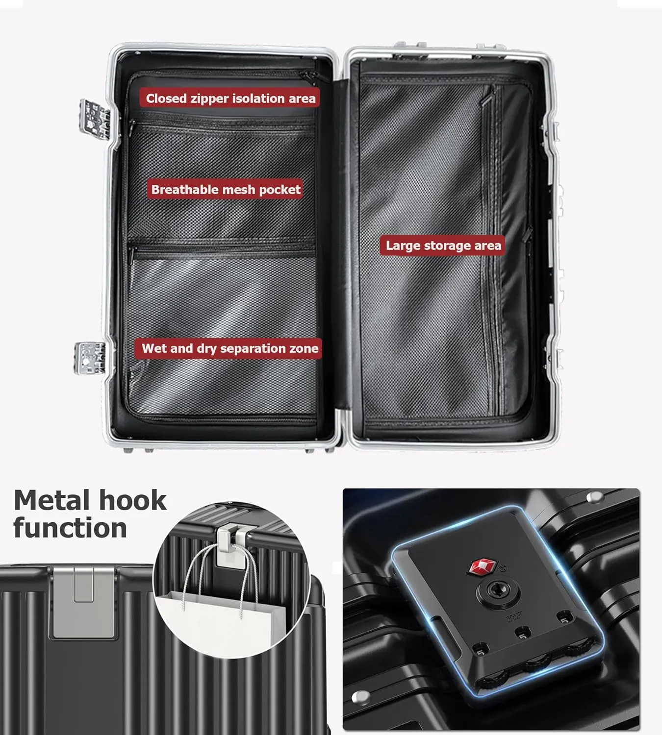 feilario 29in Super Large Captain Aluminum Frame Hardside Spinner Wheels Luggage, Removable Wheels Zipperless Checked Suitcase with Cup Holder/Phone Holder