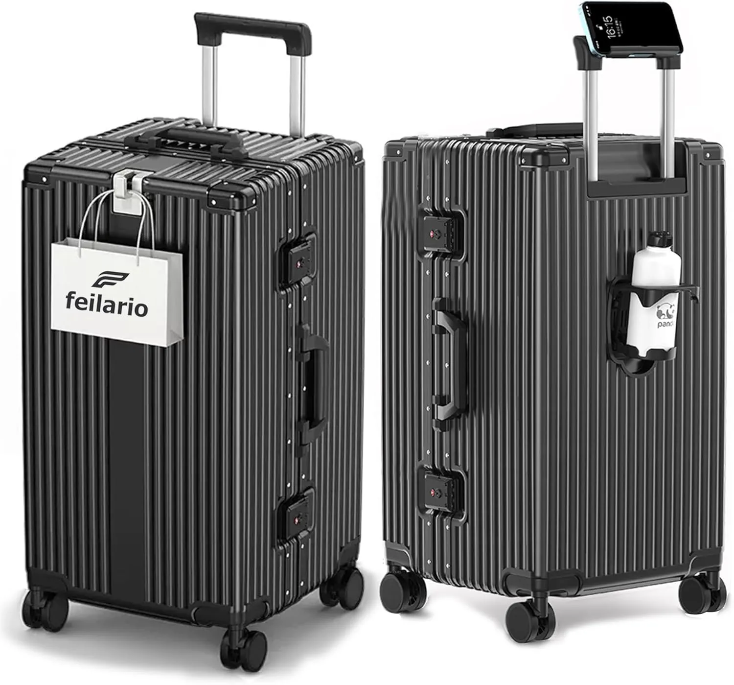 feilario 29in Super Large Captain Aluminum Frame Hardside Spinner Wheels Luggage, Removable Wheels Zipperless Checked Suitcase with Cup Holder/Phone Holder