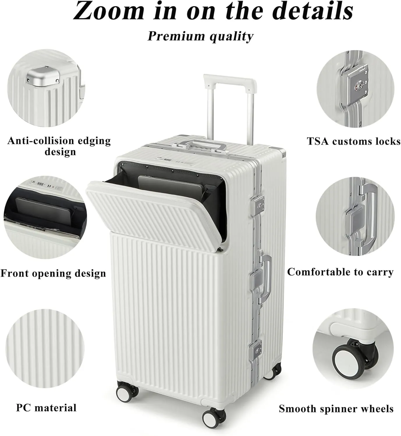 feilario 30in Super Large Captain Aluminum Frame Hardside Spinner Wheels Luggage, Zipperless Checked Suitcase with Front Compartment/Cup Holder/Phone Holder