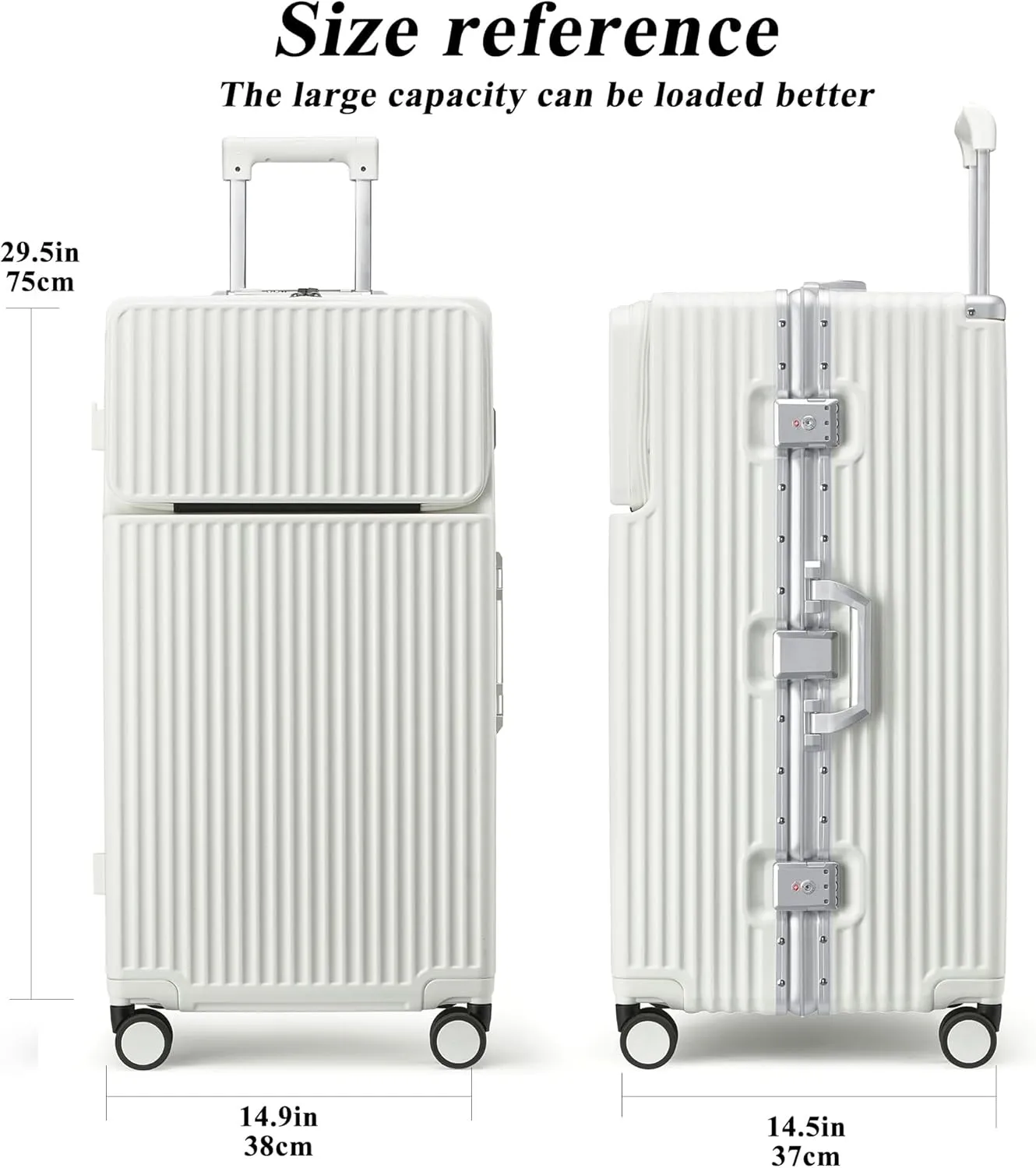 feilario 30in Super Large Captain Aluminum Frame Hardside Spinner Wheels Luggage, Zipperless Checked Suitcase with Front Compartment/Cup Holder/Phone Holder
