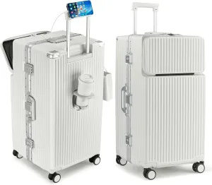 feilario 30in Super Large Captain Aluminum Frame Hardside Spinner Wheels Luggage, Zipperless Checked Suitcase with Front Compartment/Cup Holder/Phone Holder