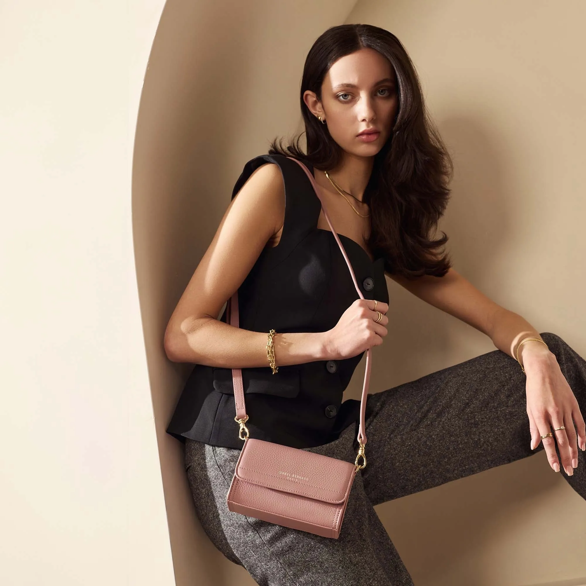 Femme Forte Kim pink calfskin leather crossbody bag