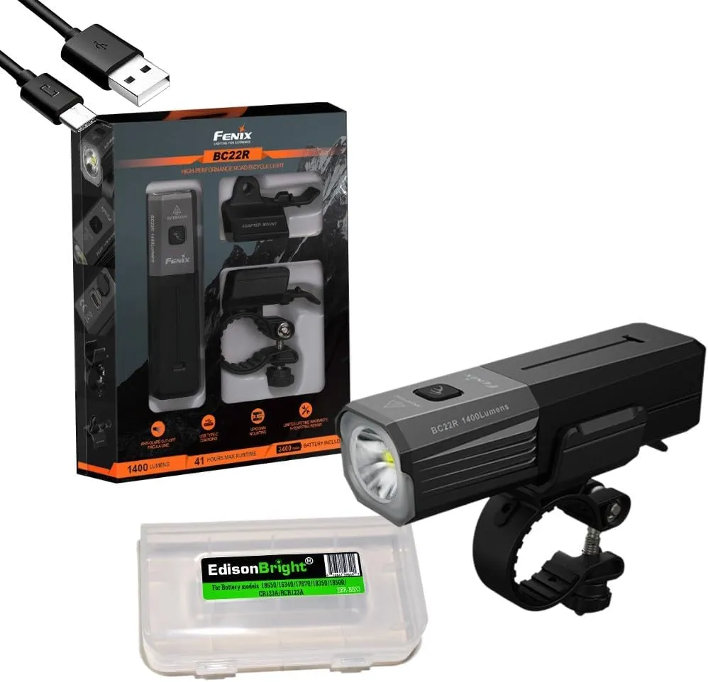 Fenix BC22R 1400 Lumens Rechargeable Bike Light, Quick Release Mount, Extended Run-time Bicycle Light with EdisonBright Charging Cable Carrying case