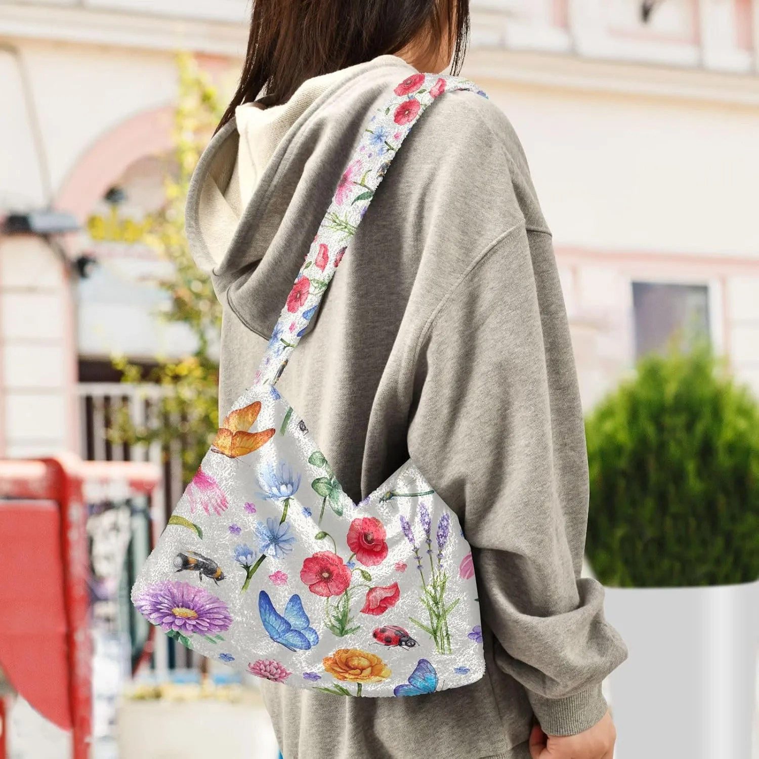Fluffy Crossbody Bag for Women,Polyester Crossbody Bag Fluffy Tote Bag Lady Shoulder Bag