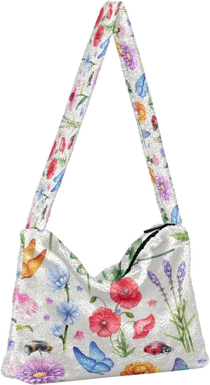 Fluffy Crossbody Bag for Women,Polyester Crossbody Bag Fluffy Tote Bag Lady Shoulder Bag