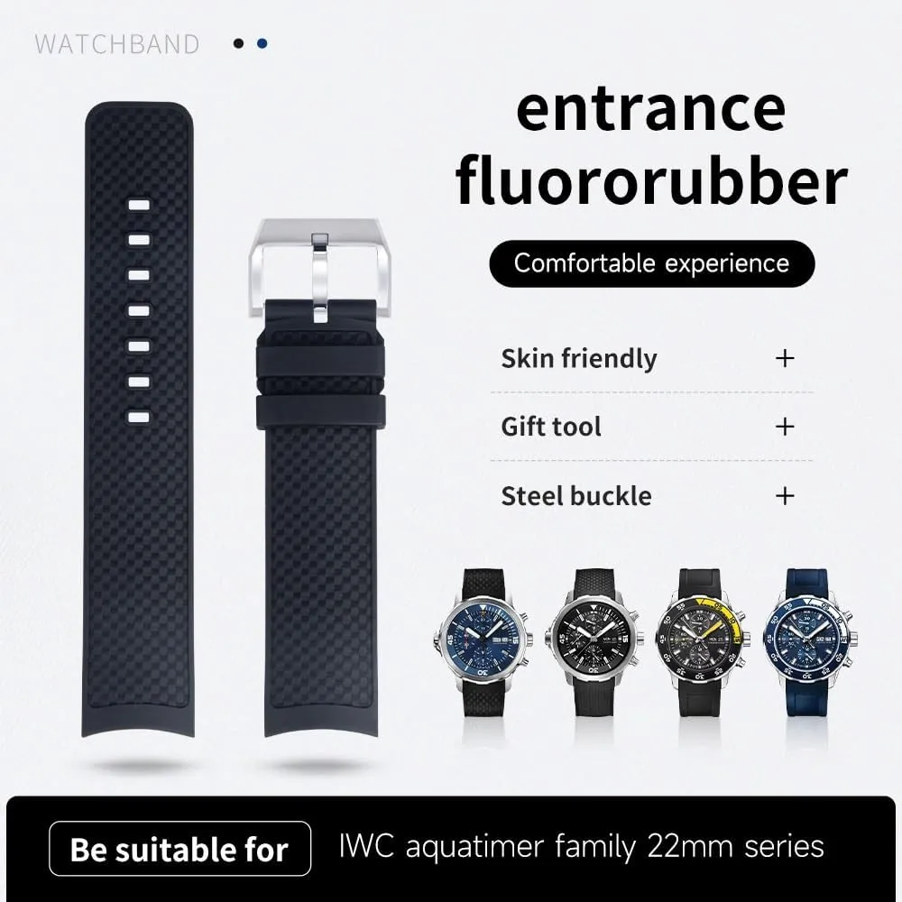For IWC Strap Aquatimer Family Fluoro Rubber Watchband Bracelet 2 Styles Curved End 22mm Quick Release Watch Band