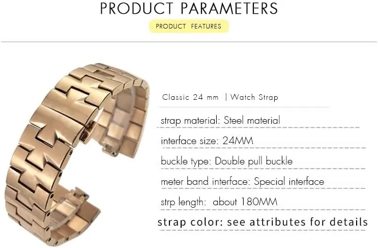 for VACHERON CONSTANTIN Strap Overseas Quick Release Connection Solid Stainless Steel Bracelet Watch Band (Color : Rose Gold, Size : 24x8mm)