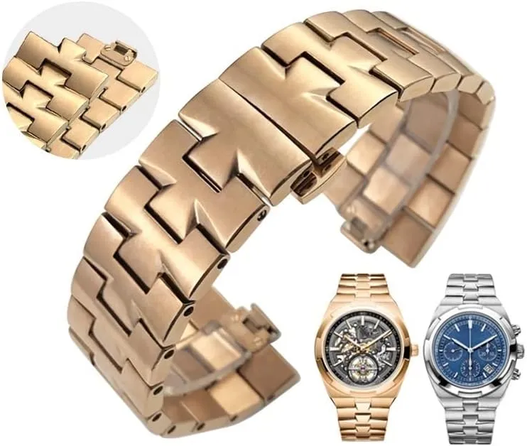 for VACHERON CONSTANTIN Strap Overseas Quick Release Connection Solid Stainless Steel Bracelet Watch Band (Color : Rose Gold, Size : 24x8mm)