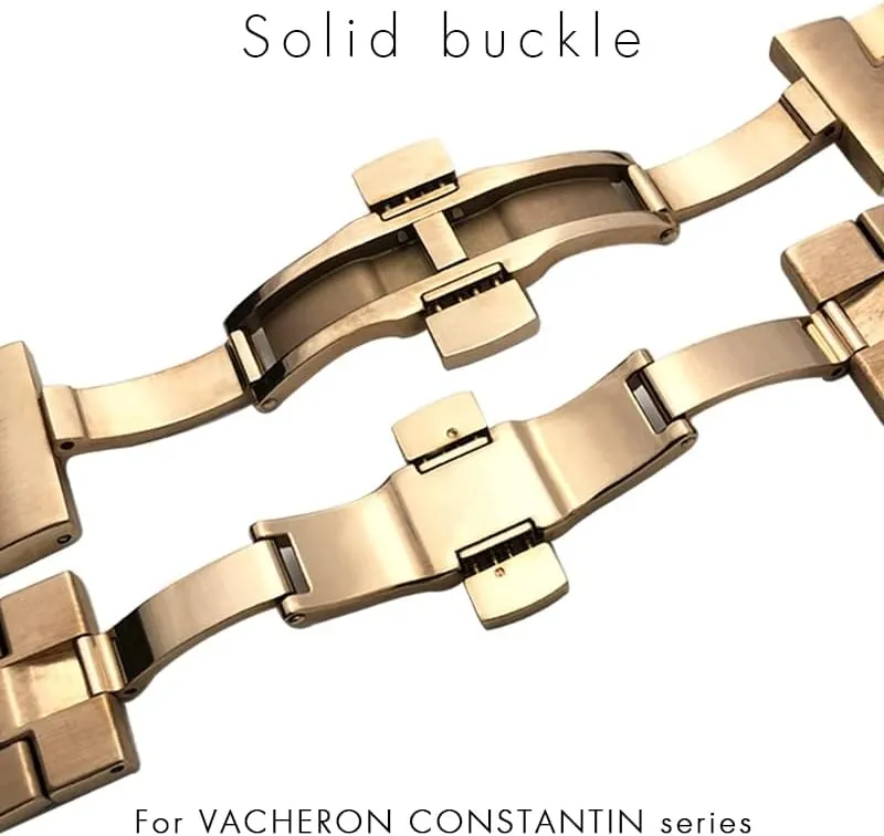 for VACHERON CONSTANTIN Strap Overseas Quick Release Connection Solid Stainless Steel Bracelet Watch Band (Color : Rose Gold, Size : 24x8mm)