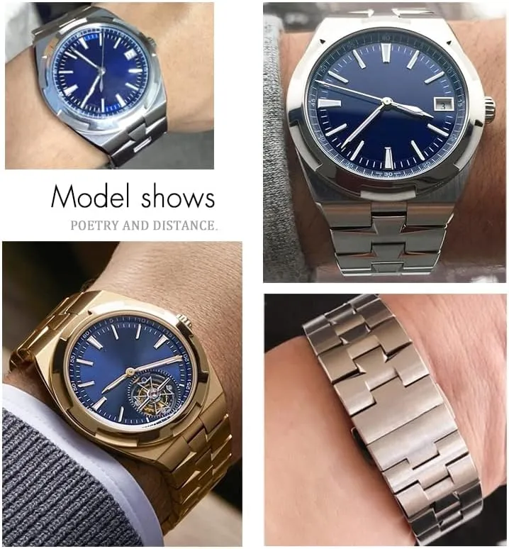 for VACHERON CONSTANTIN Strap Overseas Quick Release Connection Solid Stainless Steel Bracelet Watch Band (Color : Rose Gold, Size : 24x8mm)