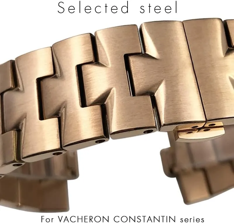 for VACHERON CONSTANTIN Strap Overseas Quick Release Connection Solid Stainless Steel Bracelet Watch Band (Color : Rose Gold, Size : 24x8mm)