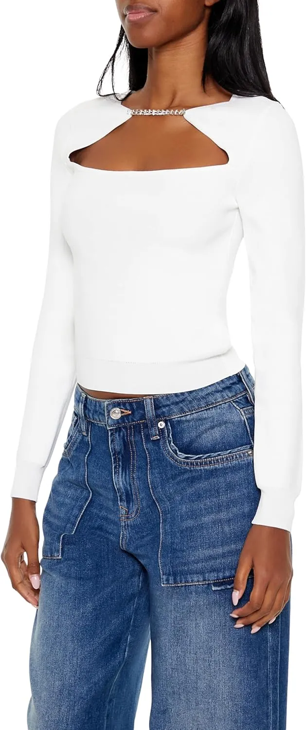 Forever 21 Women's Faux Gem Cutout Sweater