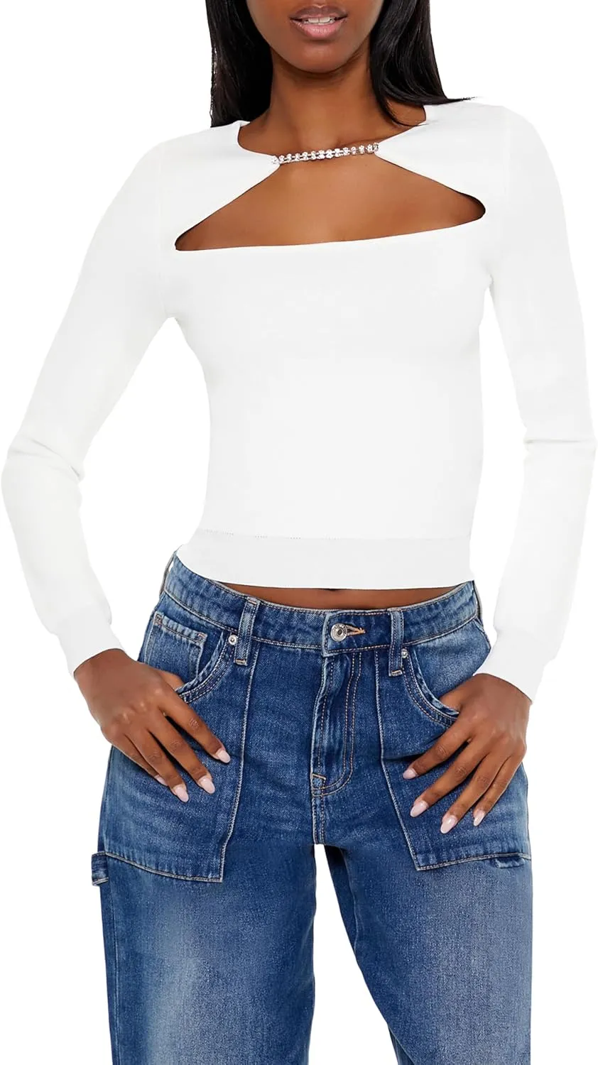Forever 21 Women's Faux Gem Cutout Sweater